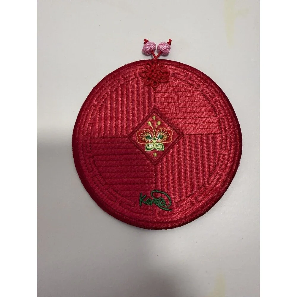 Korean Silk Embroidered Coasters Set of 5 Floral Traditional Decor